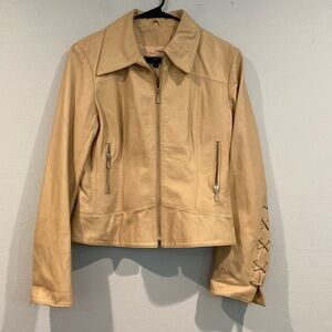 Id Collection Tan Leather Jacket with Stitched Accents - Size 8